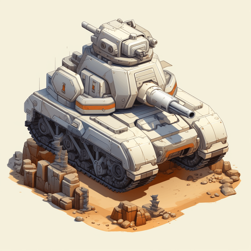 Tank seen from the top
Single Game Texture. In-Game asset. 2d. Pixelart. White background. Blank background. Low detail. High contrast.