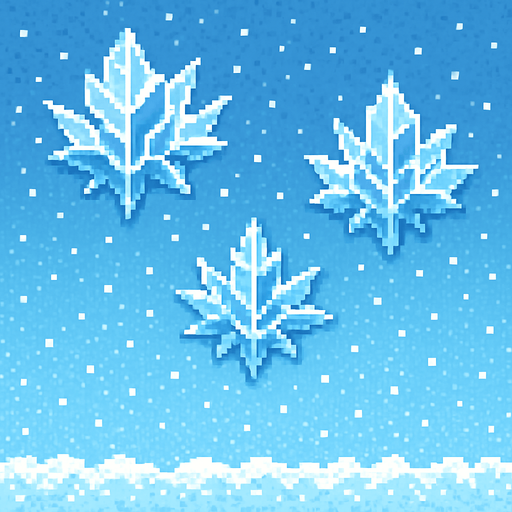 Winter sky, ice-crystal clouds, cold blue-white gradient, snowy atmosphere, frosty background, 2D pixel art.
In-Game asset.  2d.  High contrast.  No shadows