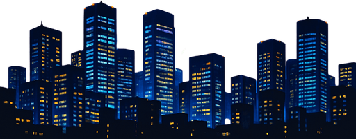 langit malam dikejauhan kota modern dengan lampu lampu sorot ke atas langit . anime 2d.  High contrast.  No shadows