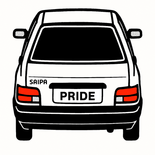 Beyaz saipa pride 131 arkasi ama yukaridan.
In-Game asset.  2d.  High contrast.  No shadows