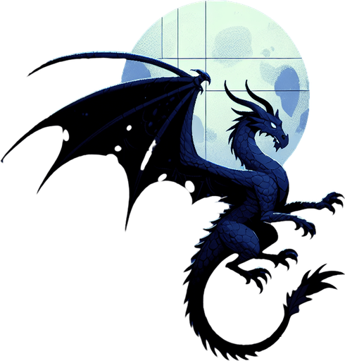 arka planı lacivert ejderha animasyon şeklinde.
Single Game Texture.  In-Game asset.  2d.  Blank background.  High contrast.  No shadows