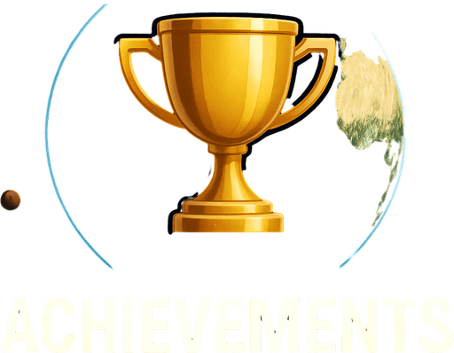 Uzay temalı global Achievements, gerçekçi, Altında "Achievements" yazsın.
In-Game asset.  High contrast.  No shadows