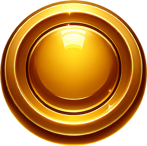 Gold_button_icon.
Single Game Texture.  In-Game asset.  2d.  Blank background.  High contrast.  No shadows