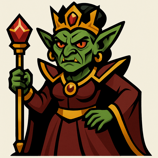 kadın goblin imparatoru.
In-Game asset.  2d.  High contrast.  No shadows