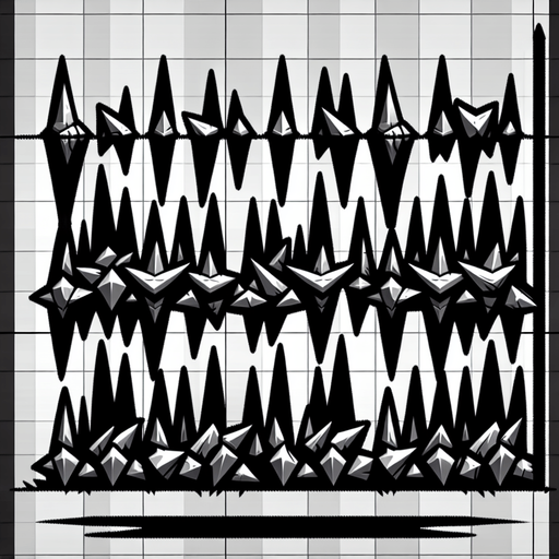 Row of Spikes. Computer Game
Single Game Texture.  In-Game asset.  2d.  Blank background.  High contrast.  No shadows