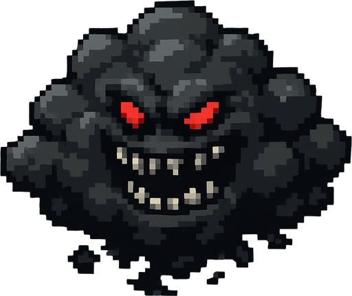 16 bit image evil black gray cloud monster.
In-Game asset.  2d.