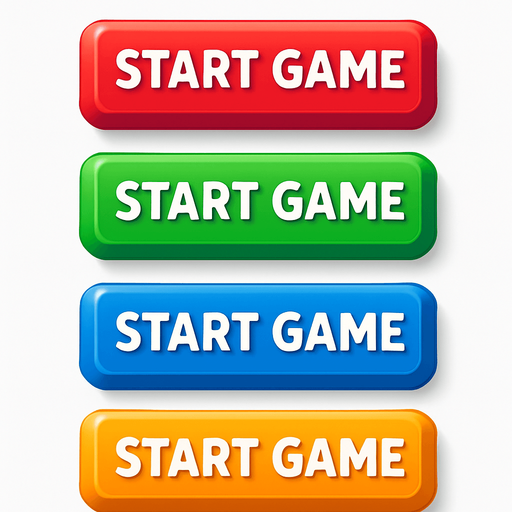 3D pack of buttons have text "start game". different colors. HD colors.
In-Game asset.  High contrast.  No shadows. 3D