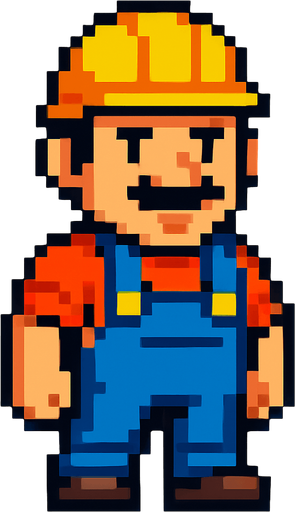 Hombre trabajador mirando a la cámara pixel art.
In-Game asset.  2d.  High contrast.  No shadows