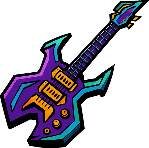 guitarra evolucionada.
In-Game asset.  2d.  High contrast.  No shadows