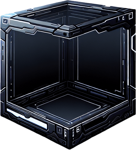 Empty futuristic black application window box..
Single Game Texture. In-Game asset. 2d. Blank background. High contrast. No shadows.