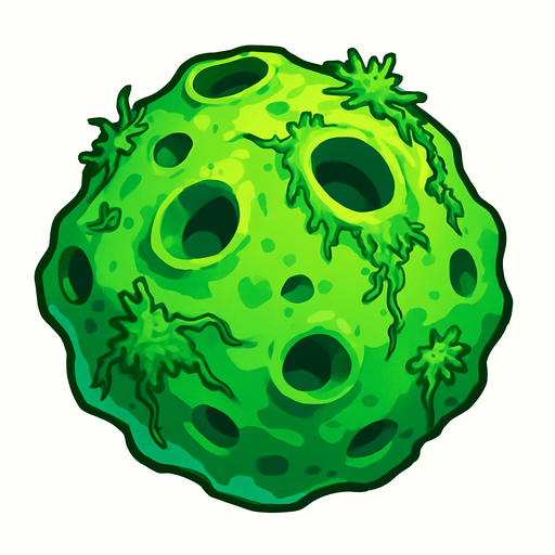 bio green  living asteroid.
Single Game Texture.  In-Game asset.  2d.  Blank background.  High contrast.  No shadows