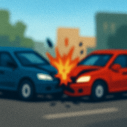 blurry realistic image of a car crash with backround.
In-Game asset.  2d.  High contrast.  No shadows