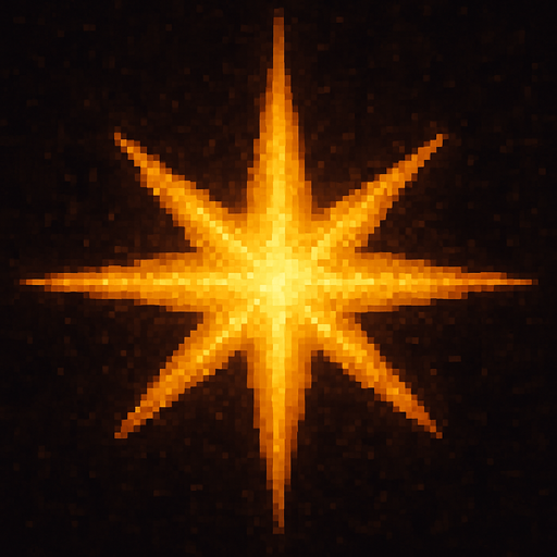 A realistic yellow star from the universe, in pixel art style.