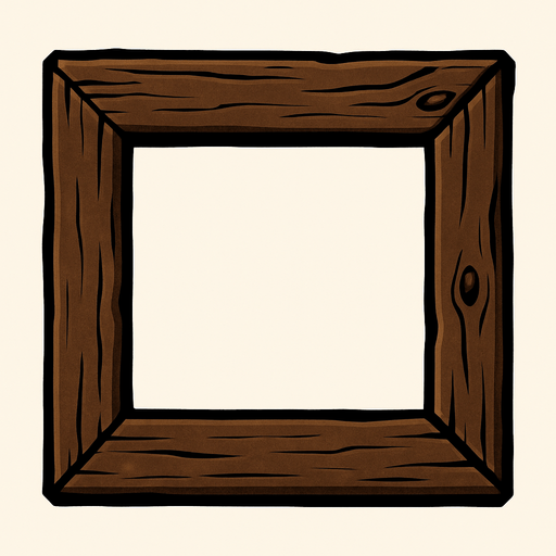 a wooden frame.
In-Game asset.  2d.  High contrast.  No shadows