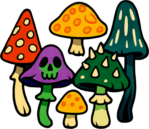 poisonous plants that look like Vinera muscaria.
In-Game asset.  2d.  High contrast.  No shadows