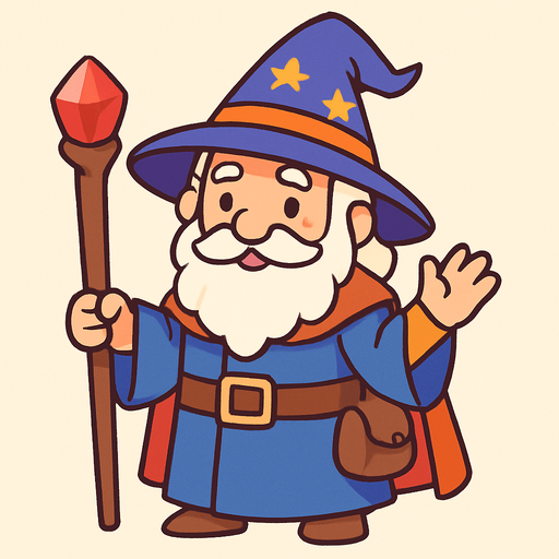 friendly wizard. rpg. 2d. no shadows.
