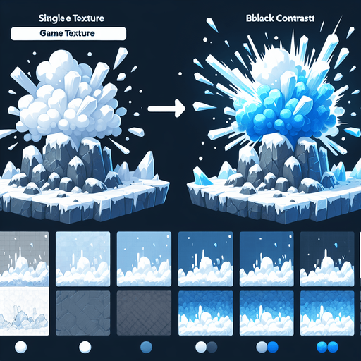 Ice explosion,rock, Light, blue & white..
Single Game Texture. In-Game asset. 2d. Blank background. High contrast. No shadows.