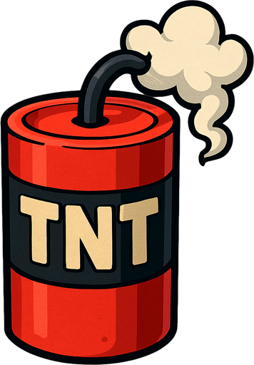Big TNT firecracker that is a dud with smoke wafting out of the fuse hole.
In-Game asset.  2d.  High contrast.  No shadows. Cartoon style. 3D image
