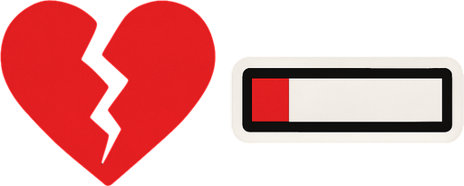 Barra de vida vacia con un corazón roto
In-Game asset.  2d.  High contrast.  No shadows