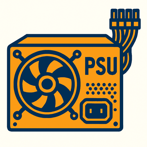 PSU bilgisayar Parçası.
In-Game asset.  2d.  High contrast.  No shadows