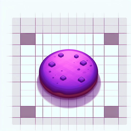 Purple cookie.
Single Game Texture. In-Game asset. 2d. Blank background. High contrast. No shadows.