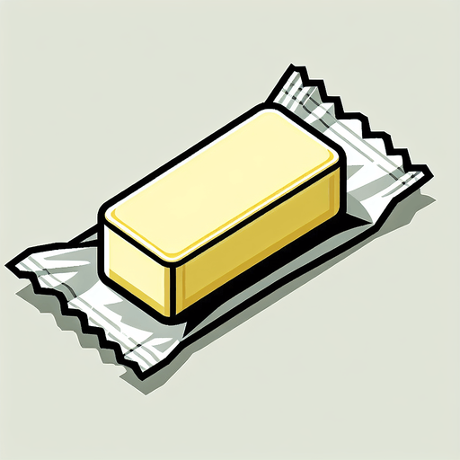 a butter stik in its wrapper. Single Game Texture. In-Game asset. 2d. Blank background. High contrast. No shadows.
