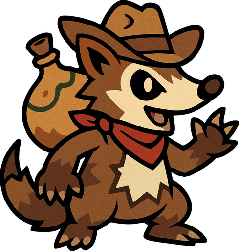 Um monstrinho do tipo Terra inspirado em Pokémon e Digimon estilo invocador aparência inspirada em gambá, nordeste, Cabaça nas costas e faroeste.
In-Game asset.  2d.  High contrast.  No shadows