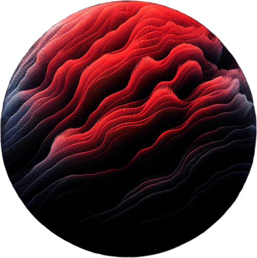 Uma particula vermelha com gradiente preto torto.
Single Game Texture. In-Game asset. 2d. Blank background. High contrast. No shadows.