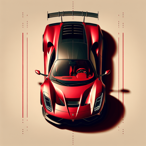 red topdown look of luxury speedy car.
Single Game Texture.  In-Game asset.  Blank background.  High contrast.  No shadows