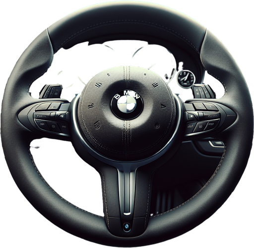 Photorealistic bmw steeringWheel from front view.