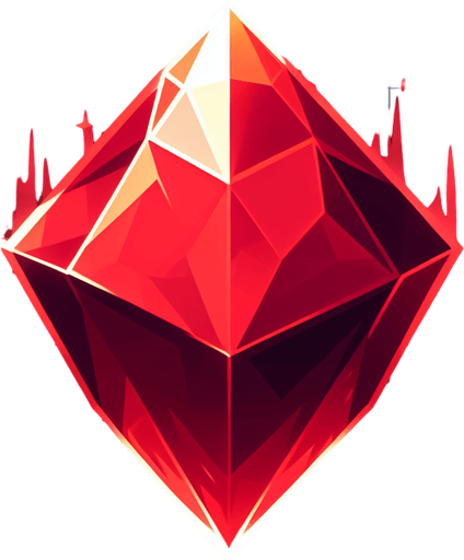 A sharp, faceted red crystal or gem shard glowing hotly..
Single Game Texture.  In-Game asset.  2d.  Blank background.  High contrast.  No shadows