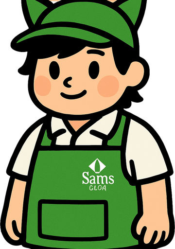 Es una trabajador de sams club, adorable, cabello un poco de emo, un poco cacheton y orejas de gatito en forma de diadema por encima de su gorra
 con gorra verde y mandil verde, playera polo blanca y pantalon negro.
In-Game asset.  High contrast.  No shadows