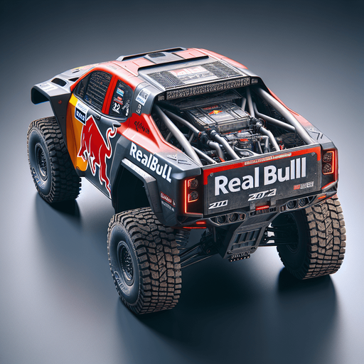 Photorealistic RealBull Dakar-Rally-Truck from back, Top view.