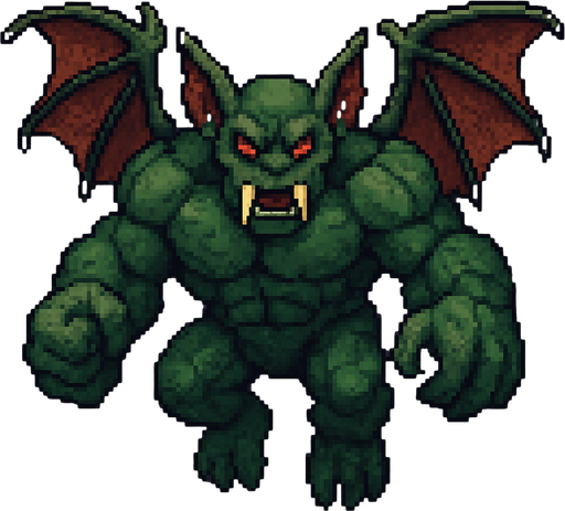 Sprite de monstro voador inspirado em Vampiros, Hulk Golem e morcegos.