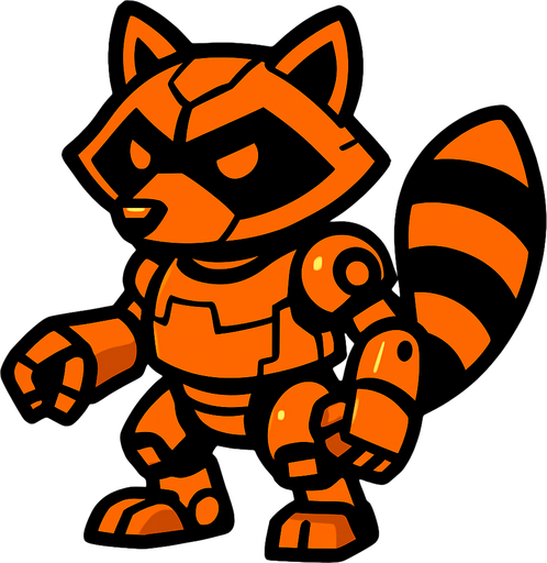 Mapache robot naranja.
In-Game asset.  2d.  High contrast.  No shadows