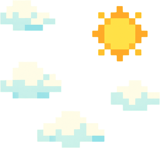 Cielo de fondo pixelado con un sol y nubes.
No shadows
