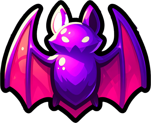 purple bat.
Single Game Texture. In-Game asset. 2d. Blank background. High contrast. No shadows.