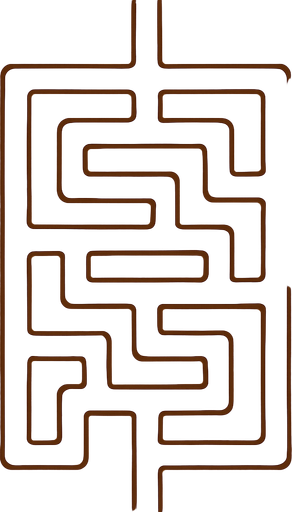 Top-down map asset for a TD game. Imagine a single, contiguous ribbon laid across a canyon floor; this ribbon is the path. It is a unicursal maze, meaning it's a single, non-branching route that twists through the map in a complex, grid-like pattern. The path has absolutely no junctions or alternative routes. The path starts at the top-middle edge and the very same path ends at the bottom-middle edge. The path is flanked by wide, flat, sandy plateaus that are completely barren for building. The map is framed by large, decorative sandstone formations pushed to the far edges, which do not intrude on the central play area. Semi-realistic style. --no towers, no buildings, no characters, no junctions.
In-Game asset.  2d.  High contrast.  No shadows
