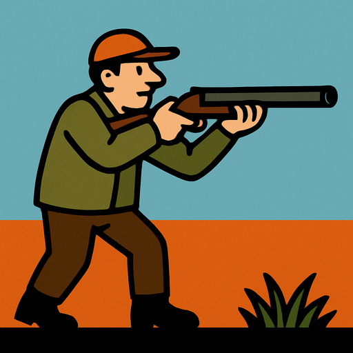 2d hroizontal sidescroller average year country man is the hunter. holld shootgun and ready shoot.
In-Game asset.  2d.  High contrast.  No shadows
