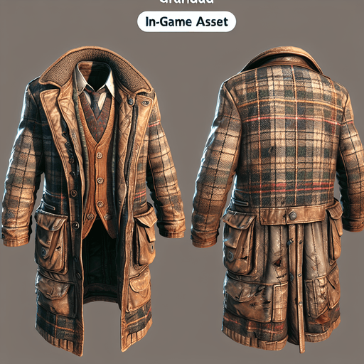 granddads coat.
Single Game Texture.  In-Game asset.  2d.  Blank background.  High contrast.  No shadows
