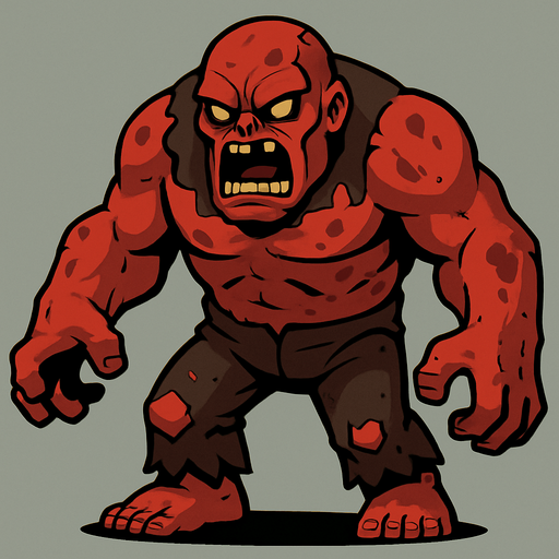 Giant boss angry reddish zombie. 2D..
In-Game asset.  2d.  High contrast.  No shadows