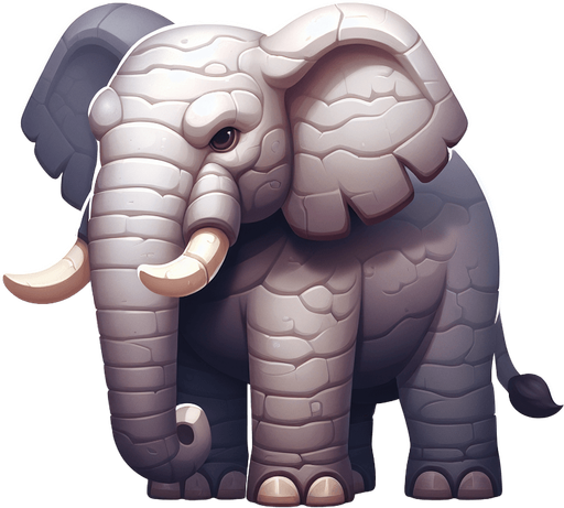Elephant.
Single Game Texture.  In-Game asset.  2d.  Blank background.  High contrast.  No shadows