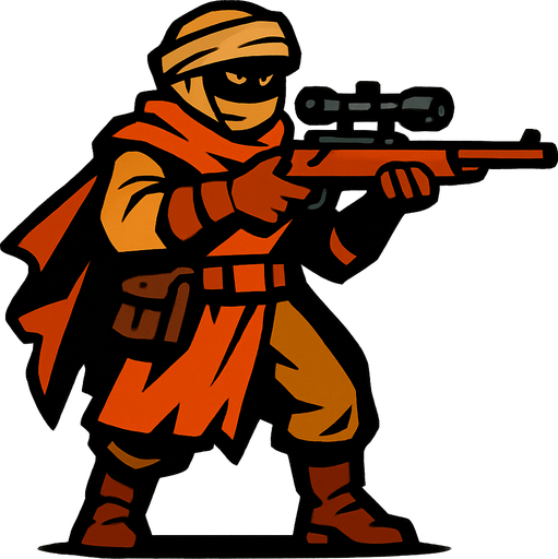 Çöl haydut sniper.
In-Game asset.  2d.  High contrast.  No shadows