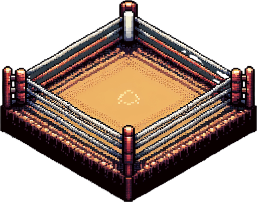 pixel art view from inside boxing ring, floor near middle of image
Single Game Texture. In-Game asset. 2d. Blank background. High contrast. No shadows.