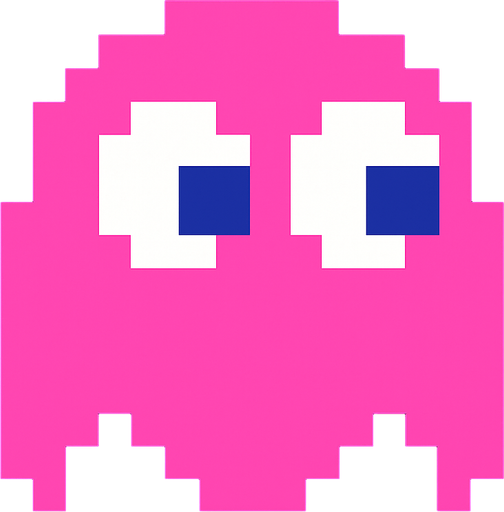 Pacman pink ghost.
In-Game asset.  2d.  High contrast.  No shadows