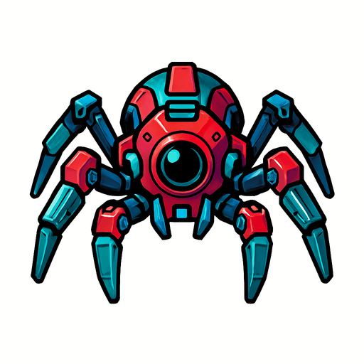 different cyber spider small enemy from the front side facing camera. HD colors. separated
In-Game asset.  2d.  High contrast.  No shadows