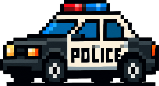 2d pixel art police car.
In-Game asset.  2d.  High contrast.  No shadows