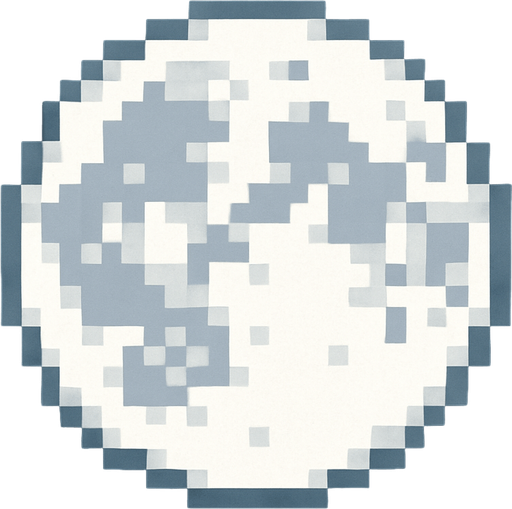 Luna llena blanca, pixelar.
In-Game asset.  2d.  High contrast.  No shadows