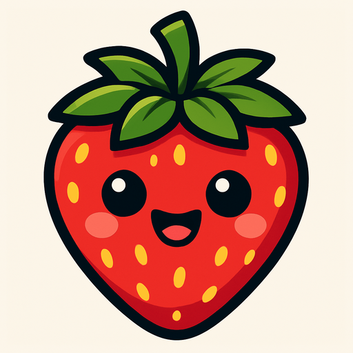 Strawberry with cute face.
In-Game asset.  2d.  High contrast.  No shadows