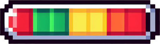 pixelart. a healthbar filled with a gradient going from red over yellow to green in the center, then to yellow and red again..
Single Game Texture. In-Game asset. 2d. Blank background. High contrast. No shadows.